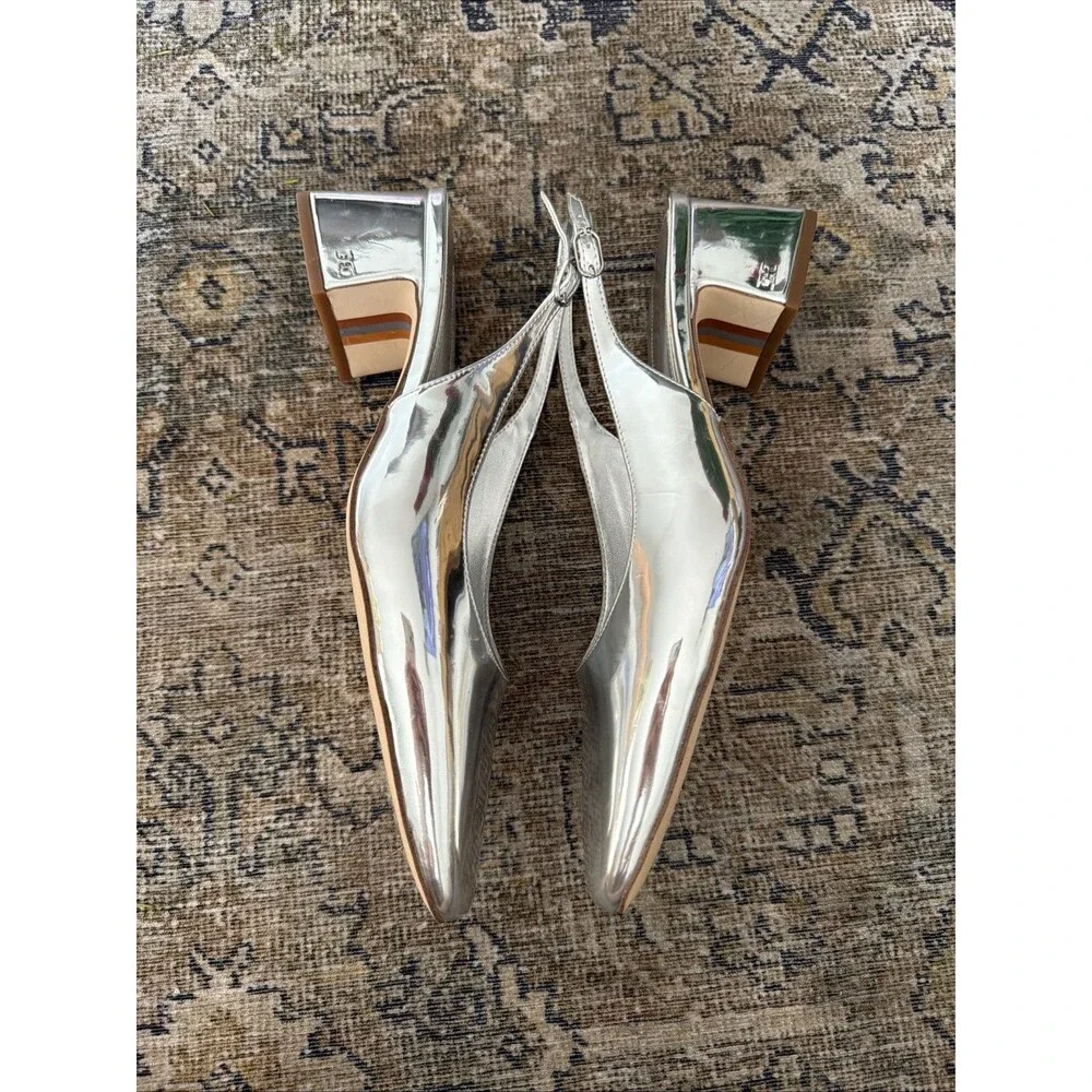 Sam Edelman Ronnie Silver Sling Back Heels Sandals Size 11 M EUC